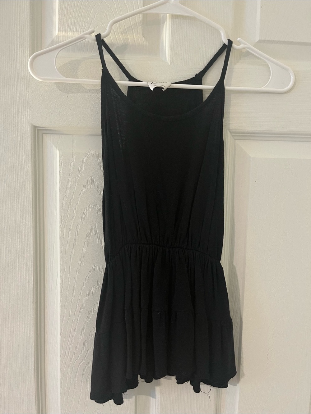 Women's Black Spaghetti Strap Tiered Tank Top